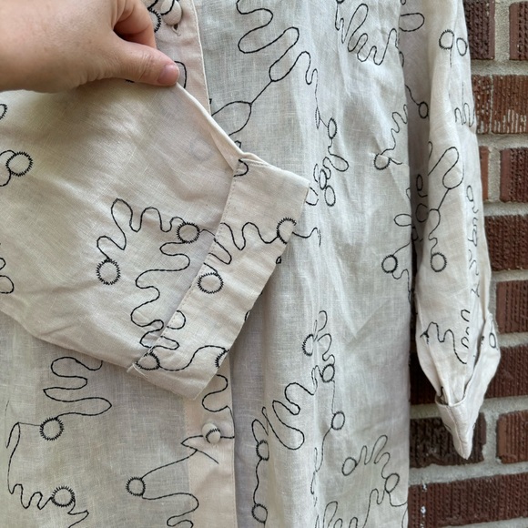 Saint Tropez West Linen Cream color black swirls 3/4 sleeve Blouse Shirt Sz 1X - Picture 2 of 10